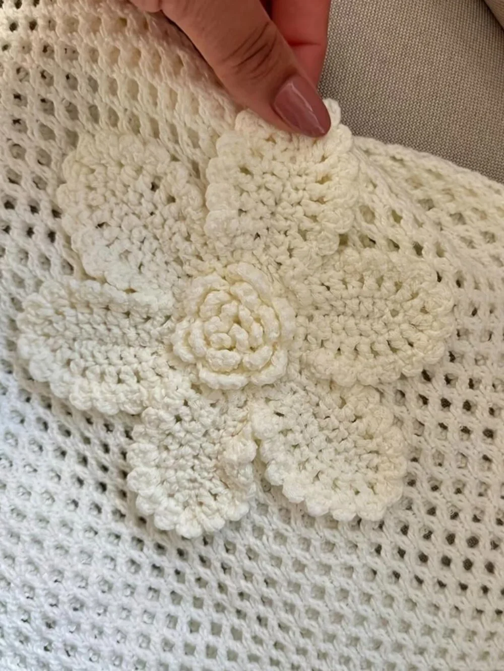 Women's Crochet Openwork Off-Shoulder Dress, French-Style Elegant